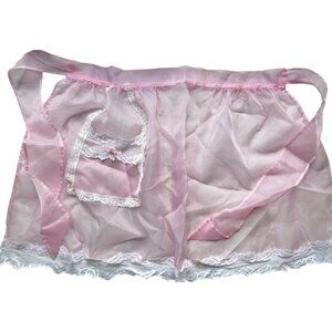 Half Apron With Lace Trim & Pocket vintage pink Sheer Chantilly Lace Trim